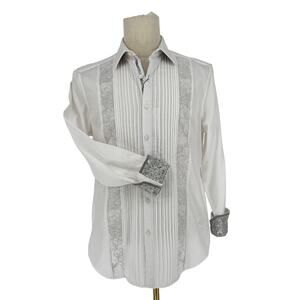 Robert Graham Woven Button Front Long Sleeve Shirt *AS IS* Tuxedo STAINED!! M